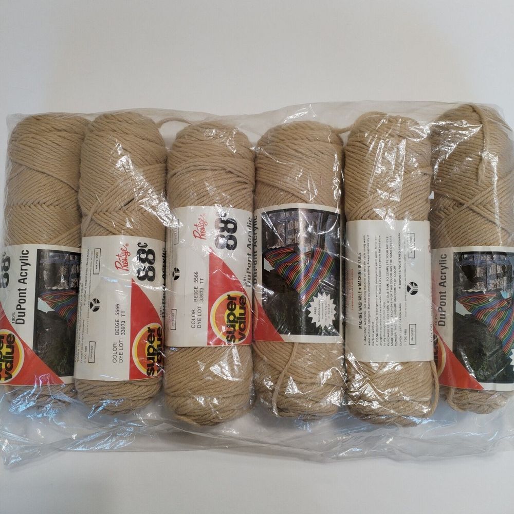 Lot of 6 Prestige DuPont Acrylic Beige Yarn 3oz Shrink Resistant Vintage Skeins